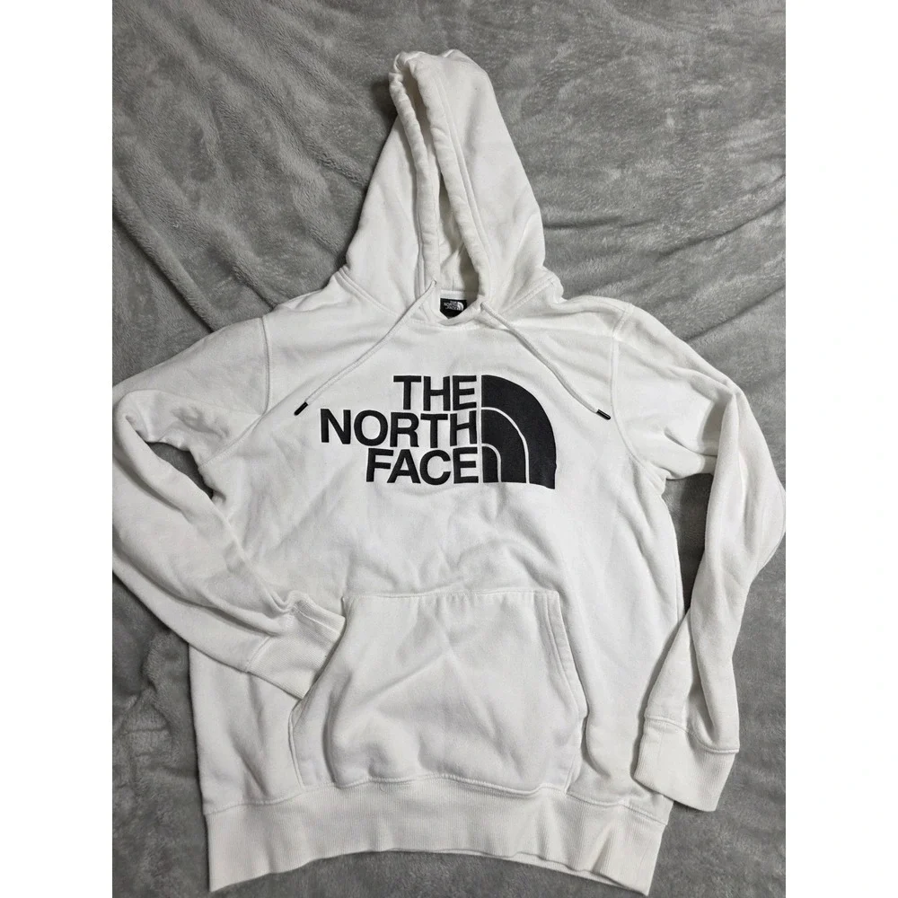 The North Face Mens Half Dome Logo Pullover Hoodie White Black Medium